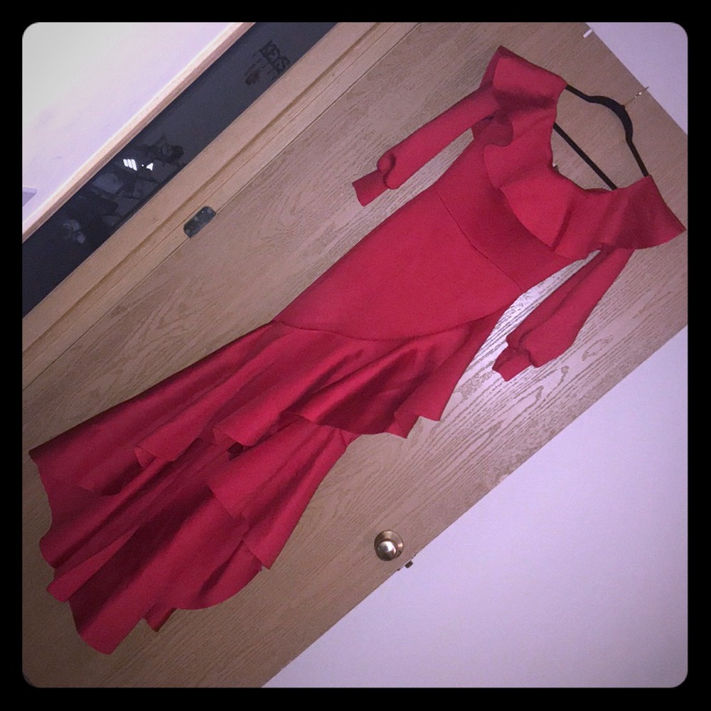 Red Dress Off the Shoulders
